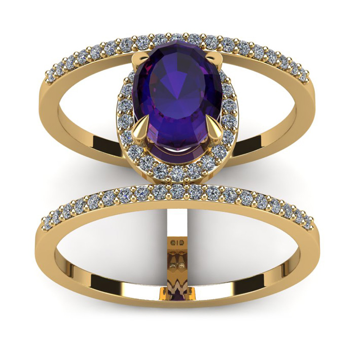 1 1/3 Carat Oval Shape Amethyst & Halo Diamond Spacer Ring in 14K Yellow Gold (4.2 g), Size 7.5,  by SuperJeweler