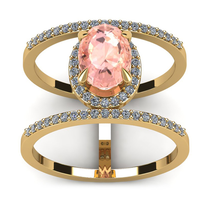 1.5 Carat Oval Shape Morganite & Halo Diamond Spacer Ring in 14K Yellow Gold (4.2 g), Size 6.5,  by SuperJeweler