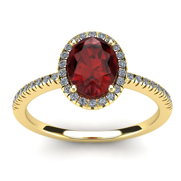 1 3/4 Carat Oval Shape Garnet & Halo 40 Diamond Ring in 14K Yellow Gold (2.9 g), Size 7,  by SuperJeweler