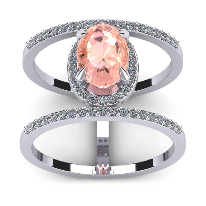 1.5 Carat Oval Shape Morganite & Halo Diamond Spacer Ring in 14K White Gold (4.2 g), Size 7,  by SuperJeweler