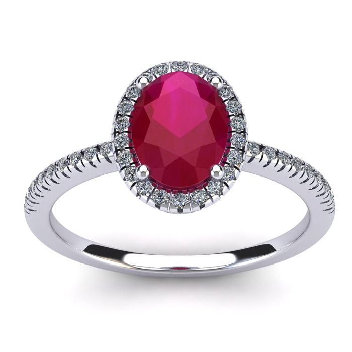 1 3/4 Carat Oval Shape Ruby & Halo 40 Diamond Ring in 14K White Gold (2.9 g), Size 8,  by SuperJeweler