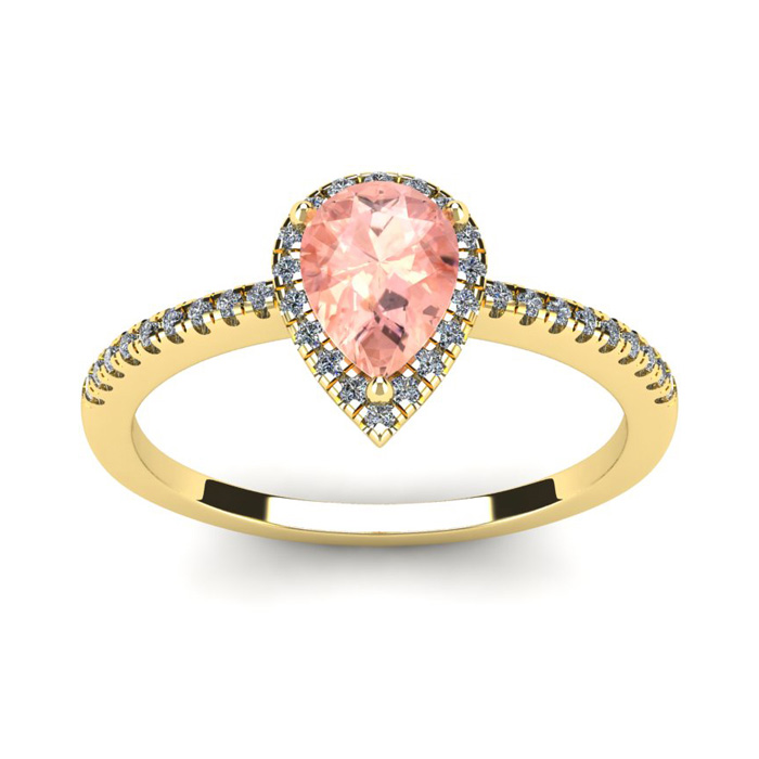 3/4 Carat Pear Shape Morganite & Halo Diamond Ring in 14K Yellow Gold (2.6 g), Size 7,  by SuperJeweler