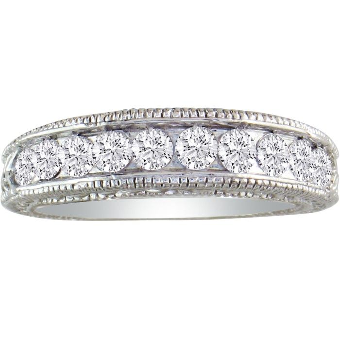 1/4 Carat Antique Style Diamond Wedding Band in White Gold, , Size 6.5 by SuperJeweler