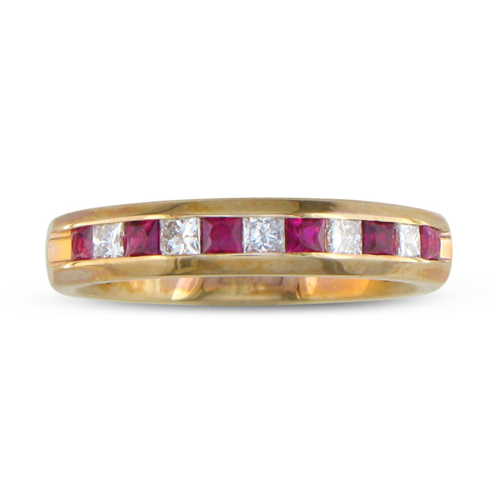 1/2 Carat Ruby & Diamond Channel Set Wedding Band, 14k Yellow Gold (4.2 g), Size 6.5, G-H Color by SuperJeweler