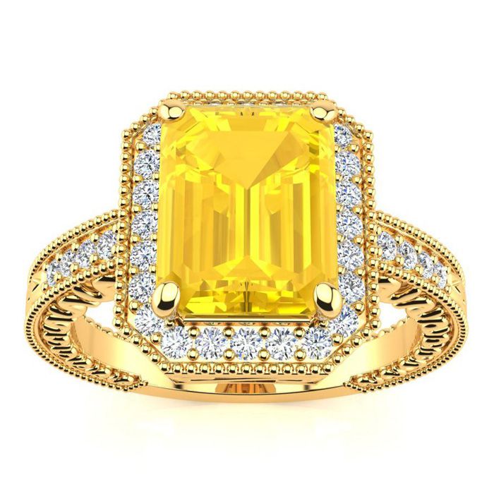 3 Carat Antique Style AAA Citrine & 39 Diamond Ring in 14k Yellow Gold (4.1 g), , Size 6 by SuperJeweler