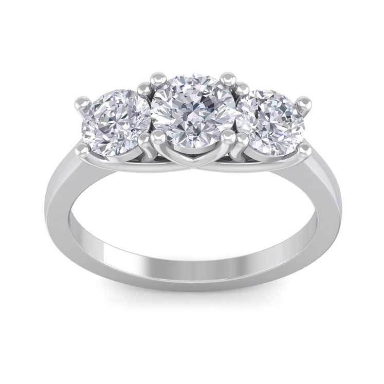 2 Carat Three 3 Diamond Ring in 14K White Gold (4 g) (  I1-I2))  