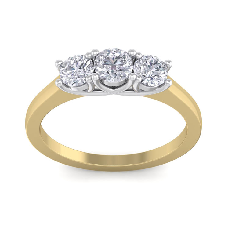 1 Carat Three 3 Diamond Ring In 14K Yellow Gold (3.30 G) (I-J, I1-I2) By SuperJeweler