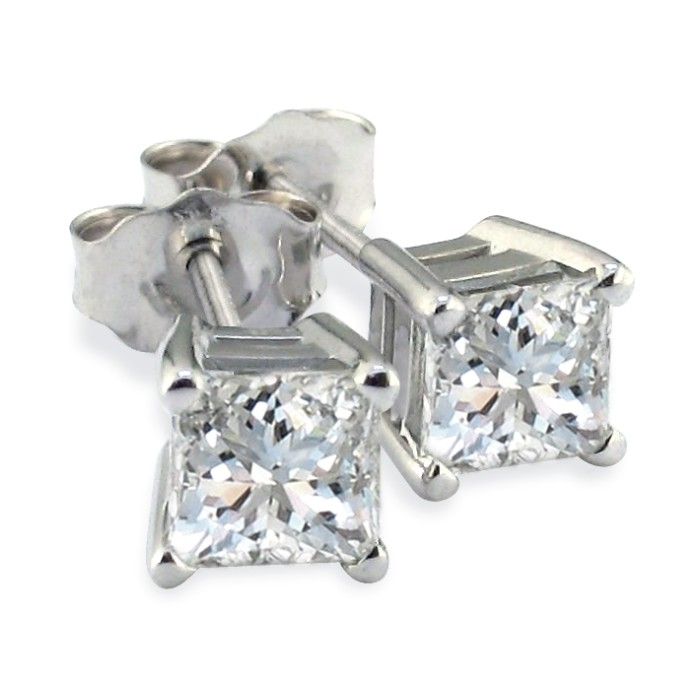 14K White Gold (2 G) 1 Carat Princess Cut Diamond Stud Earrings, VS Quality, G/H By SuperJeweler