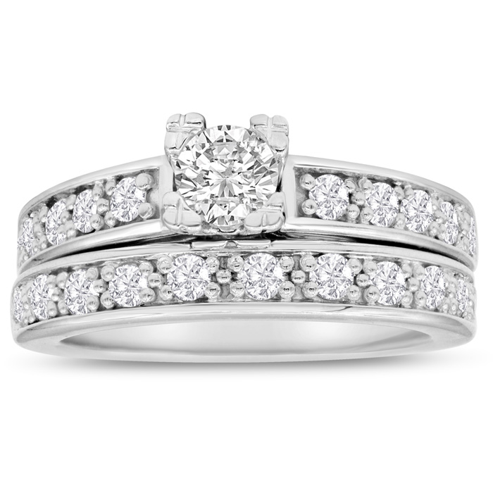 1 Carat Ladies Traditional Diamond Bridal Ring Set in 14k White Gold (7 g), , Size 9 by SuperJeweler
