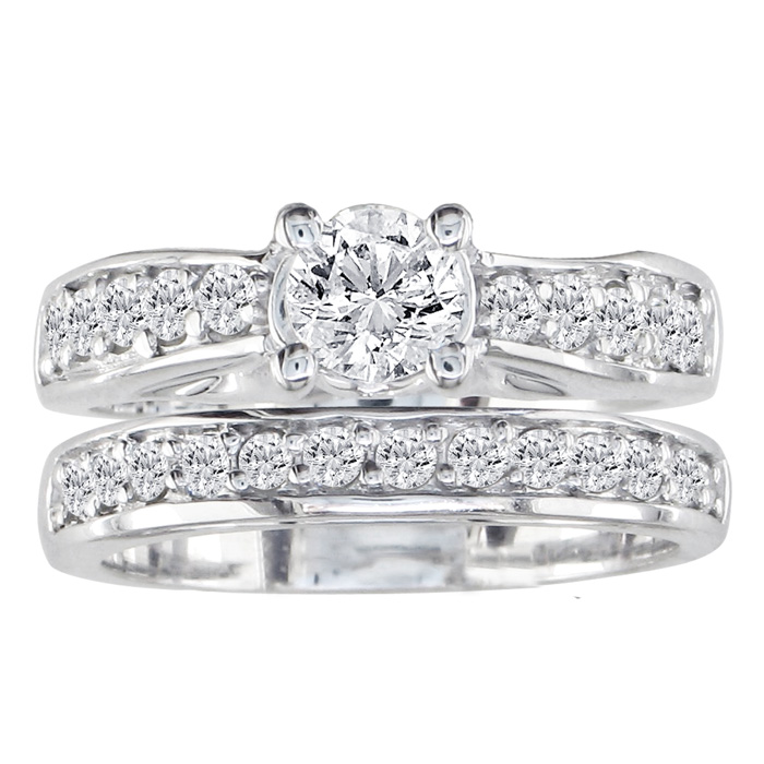 1.5 Carat Round Diamond Bridal Ring Set in 14k White Gold (7.9 g) (, I1-I2 Clarity Enhanced), Size 4 by SuperJeweler