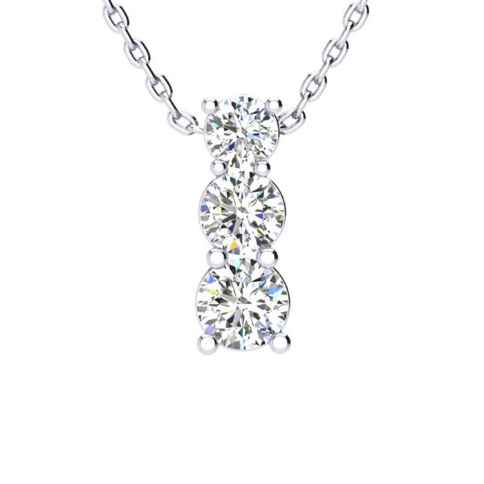 1 Carat Three Stone Diamond Necklace in 14K White Gold (2 g), 18 Inches,  by SuperJeweler