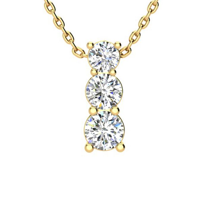 1 Carat Three Stone Diamond Necklace in 14K Yellow Gold (2 g), 18 Inches,  by SuperJeweler