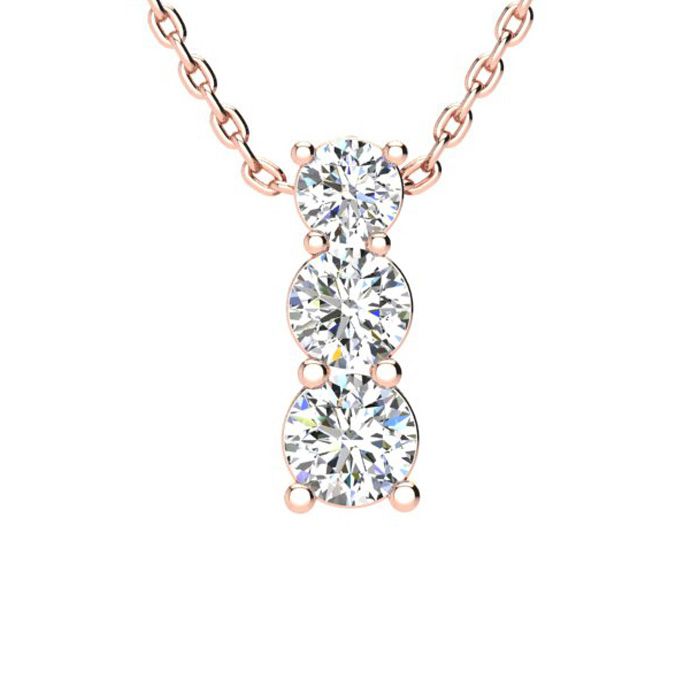 1 Carat Three Stone Diamond Necklace in 14K Rose Gold (2 g), 18 Inches,  by SuperJeweler