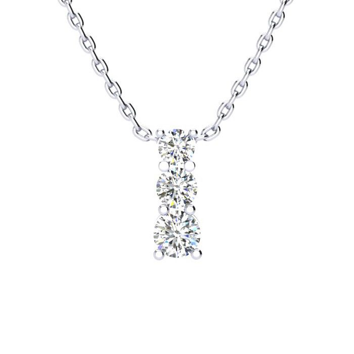 1/2 Carat Three Stone Diamond Necklace in 14K White Gold (2 g), 18 Inches,  by SuperJeweler