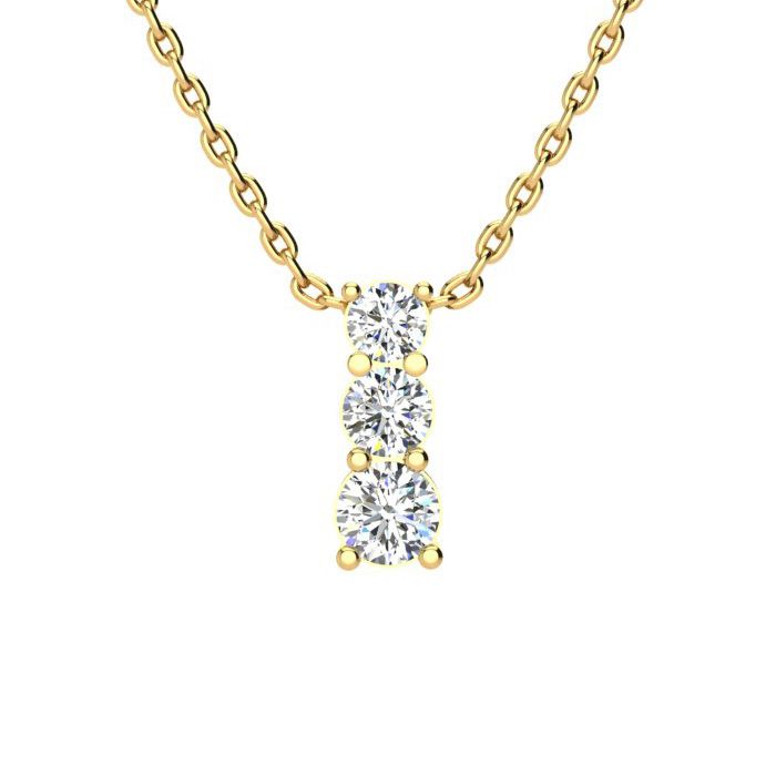 1/2 Carat Three Stone Diamond Necklace in 14K Yellow Gold (2 g), 18 Inches,  by SuperJeweler