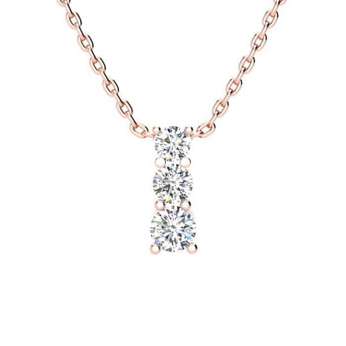 1/2 Carat Three Stone Diamond Necklace in 14K Rose Gold (2 g), 18 Inches,  by SuperJeweler