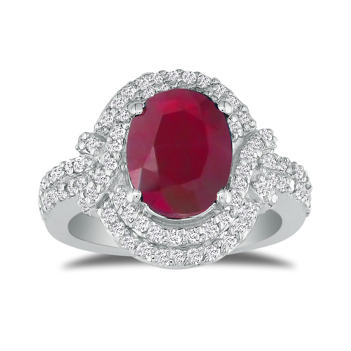 Eye-Catching 4.12 Carat Oval Ruby & 88 Diamond Ring in 14k White Gold (7.2 g), , Size 10 by SuperJeweler