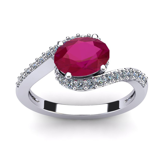 1 3/4 Carat Oval Shape Ruby & Halo 30 Diamond Ring in 14K White Gold (2.9 g), , Size 6 by SuperJeweler