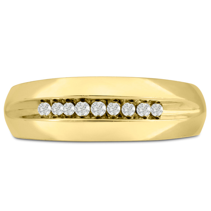 Men's 1/4 Carat 9 Diamond Wedding Band in Yellow Gold, -K, I1-I2, 7.38mm Wide, Size 13 by SuperJeweler