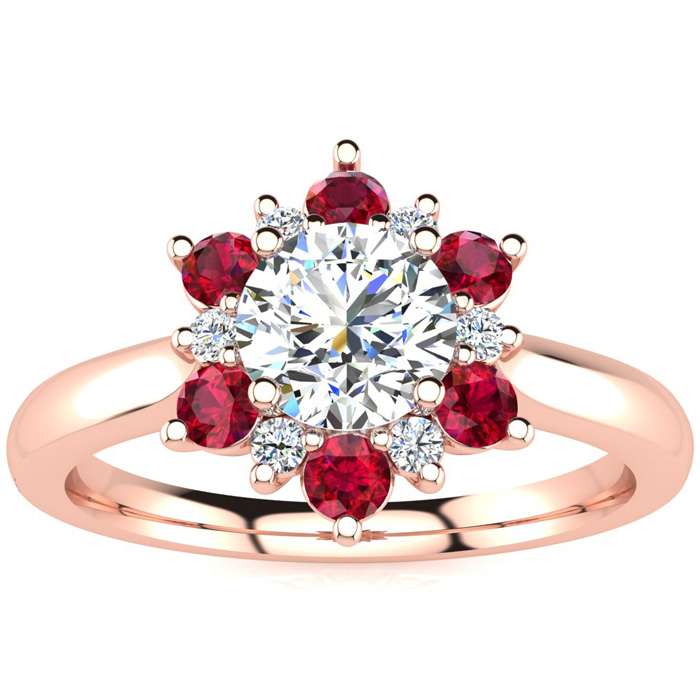 1.5 Carat Round Shape Flower Halo Ruby & Diamond Engagement Ring in 14K Rose Gold (4 g) (  SI2-I1)  Size 9.5 by SuperJeweler