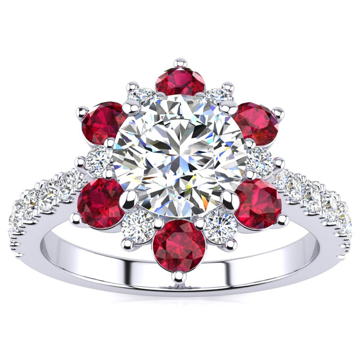 2 Carat Round Shape Flower Halo Ruby & Diamond Engagement Ring in 14K White Gold (4 g) (  SI2-I1)  Size 5.5 by SuperJeweler