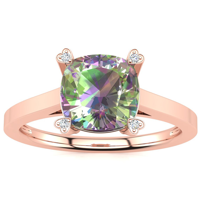 2 Carat Cushion Cut Mystic Topaz & 4 Diamond Ring in Rose Gold (2.50 g), , Size 4 by SuperJeweler