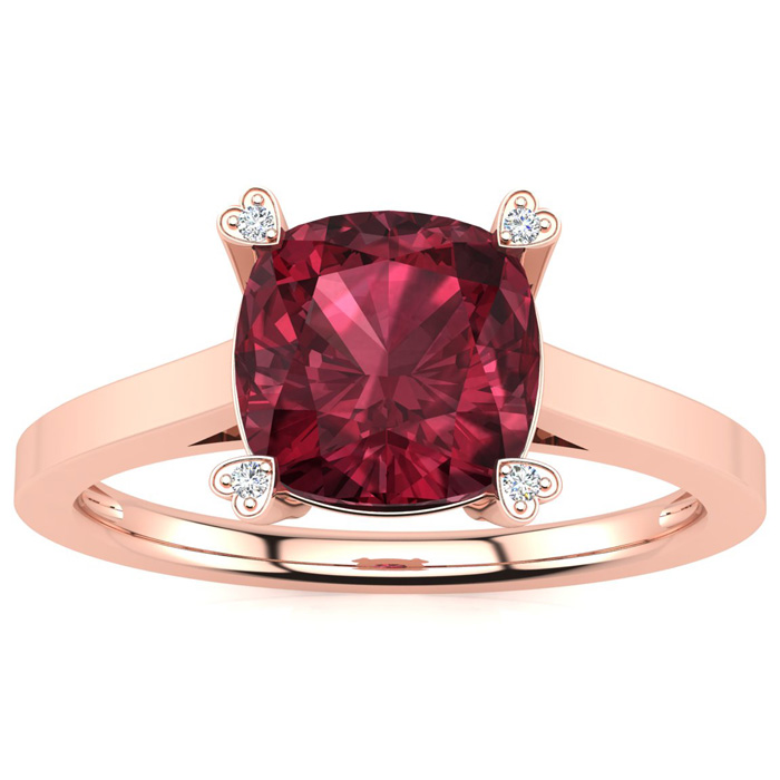 2 Carat Cushion Cut Garnet & 4 Diamond Ring in Rose Gold (2.50 g), , Size 4 by SuperJeweler