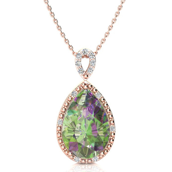 3 1/2 Carat Pear Shaped Mystic Topaz & Diamond Necklace in Rose Gold (2.4 g), , 18 Inch Chain by SuperJeweler