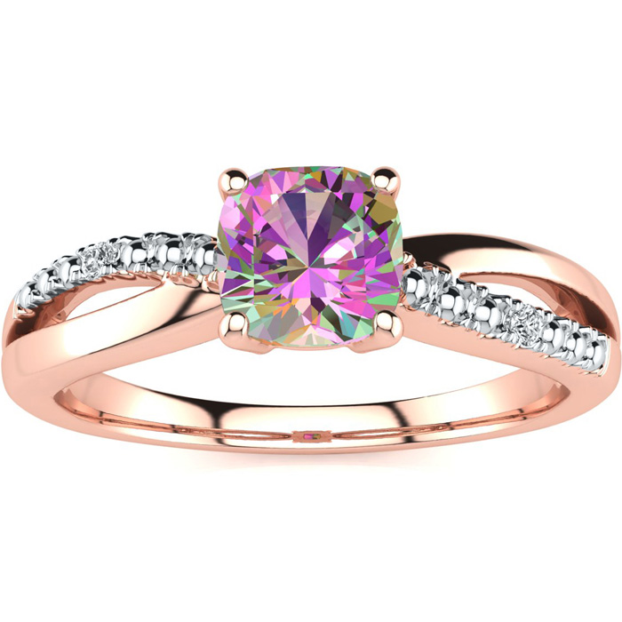 3/4 Carat Cushion Cut Mystic Topaz & 2 Diamond Ring in Rose Gold (2.50 g), , Size 4 by SuperJeweler