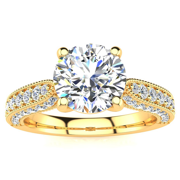 1 3/4 Carat Vintage Diamond Engagement Ring in 14K Gold (5.60 g), 1 1/3 Carat Center Diamond (, I1-I2 Clarity Enhanced), Size 4 by SuperJeweler