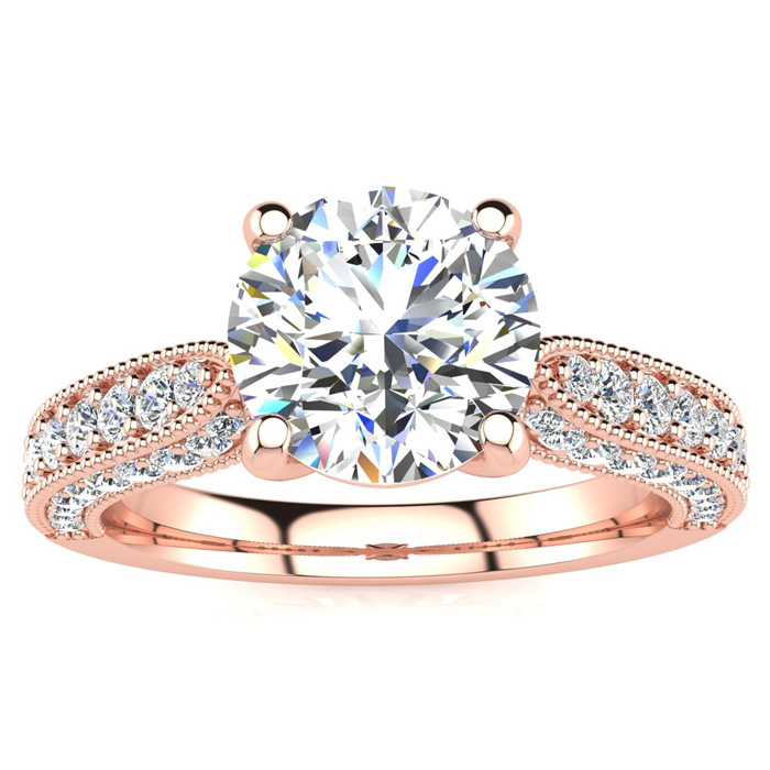 1 3/4 Carat Vintage Diamond Engagement Ring in 14K Rose Gold (5.60 g), 1 1/3 Carat Center Diamond (, I1-I2 Clarity Enhanced), Size 4 by SuperJeweler