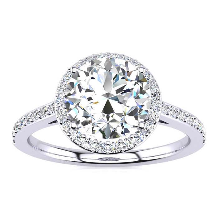 2 1/4 Carat Halo Diamond Engagement Ring in 14K White Gold (2.60 