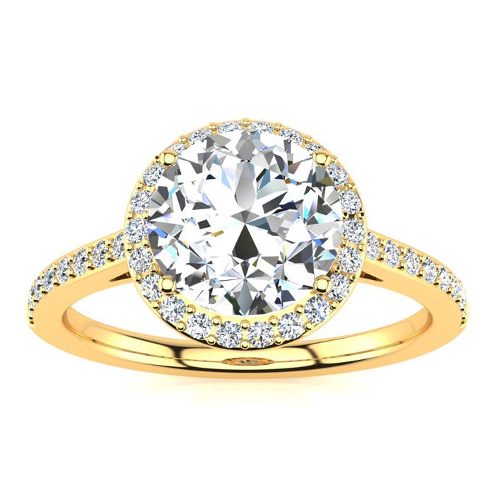 2 1/4 Carat Halo Diamond Engagement Ring in 14K Yellow Gold (2.60 g) (  I1-I2 Clarity Enhanced)  Size 5 by SuperJeweler