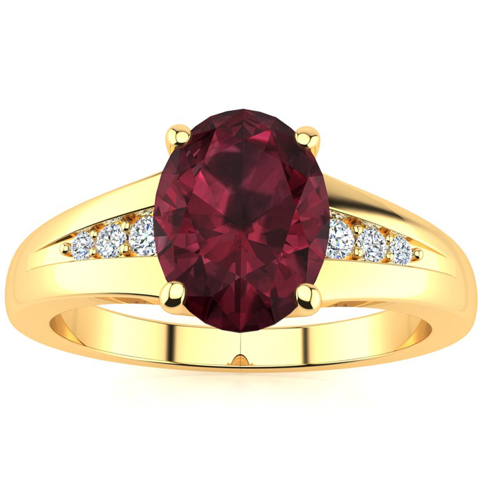 1.5 Carat Oval Shape Garnet & 6 Diamond Ring in Yellow Gold (2 g), , Size 4 by SuperJeweler