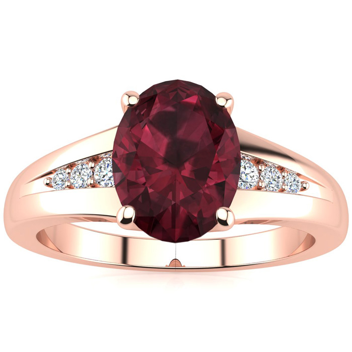 1.5 Carat Oval Shape Garnet & 6 Diamond Ring in Rose Gold (2 g), , Size 4 by SuperJeweler