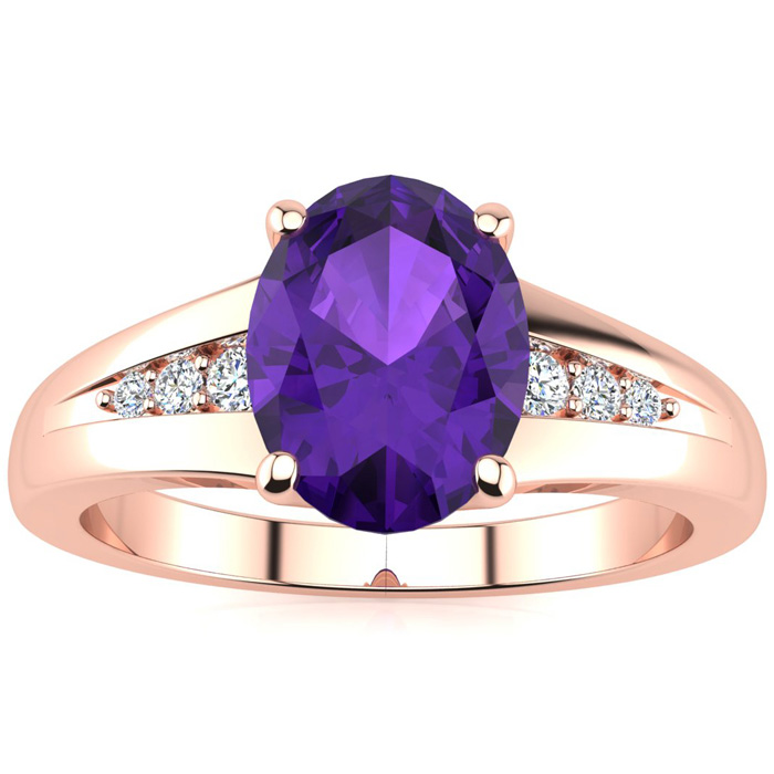 1 Carat Oval Shape Amethyst & 6 Diamond Ring in Rose Gold (2 g), , Size 4 by SuperJeweler