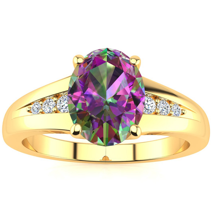 1 Carat Oval Shape Mystic Topaz & 6 Diamond Ring in Yellow Gold (2 g), , Size 4 by SuperJeweler