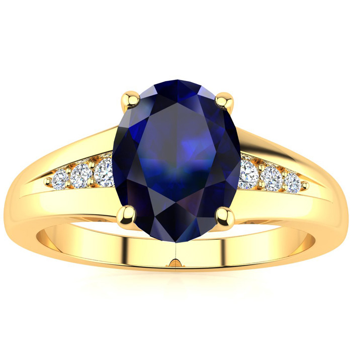 1 2/3 Carat Oval Shape Sapphire & 6 Diamond Ring in Yellow Gold (2 g), , Size 4 by SuperJeweler