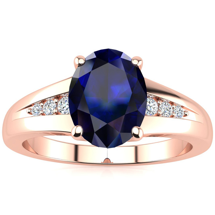 1 2/3 Carat Oval Shape Sapphire & 6 Diamond Ring in Rose Gold (2 g), , Size 4 by SuperJeweler