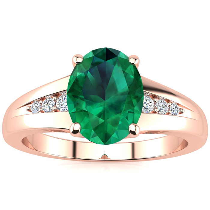 1 1/5 Carat Oval Shape Emerald Cut & 6 Diamond Ring in Rose Gold (2 g), , Size 4 by SuperJeweler