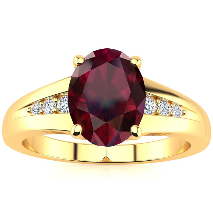 1.5 Carat Oval Shape Ruby & 6 Diamond Ring in Yellow Gold (2 g), , Size 4 by SuperJeweler