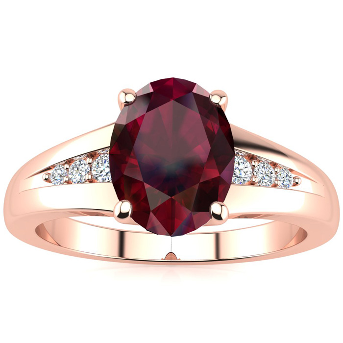 1.5 Carat Oval Shape Ruby & 6 Diamond Ring in Rose Gold (2 g), , Size 4 by SuperJeweler