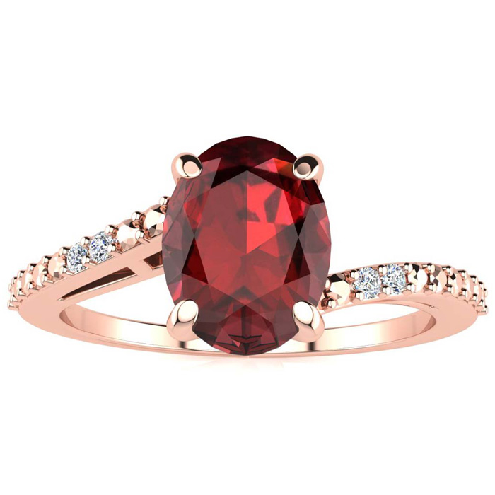 1.5 Carat Oval Shape Garnet & 2 Diamond Ring in Rose Gold (1.80 g), , Size 4 by SuperJeweler