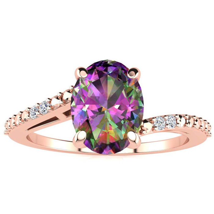 1 Carat Oval Shape Mystic Topaz & 2 Diamond Ring in Rose Gold (1.80 g), , Size 4 by SuperJeweler