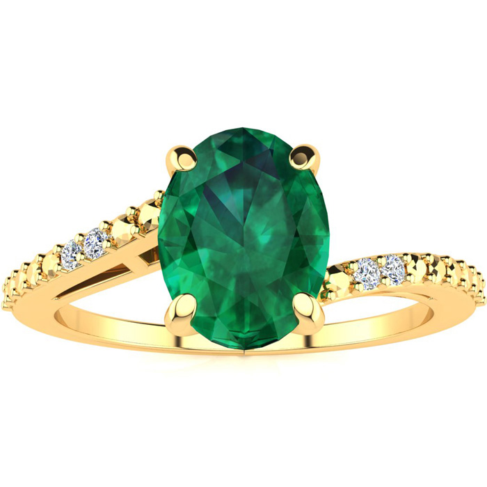 1 1/5 Carat Oval Shape Emerald Cut & 2 Diamond Ring in Yellow Gold (1.80 g), , Size 4 by SuperJeweler