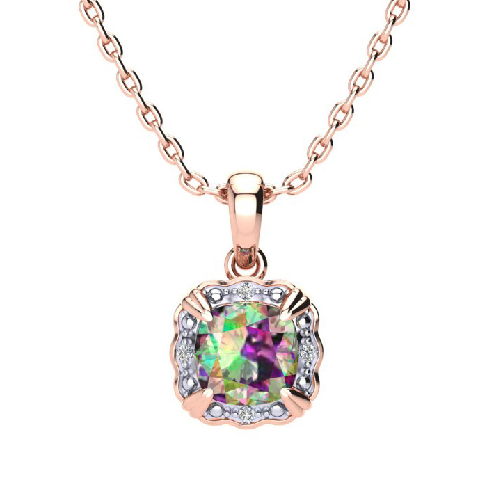 2.5 Carat Cushion Cut Mystic Topaz & Diamond Necklace in Rose Gold (2.50 g), , 18 Inch Chain by SuperJeweler