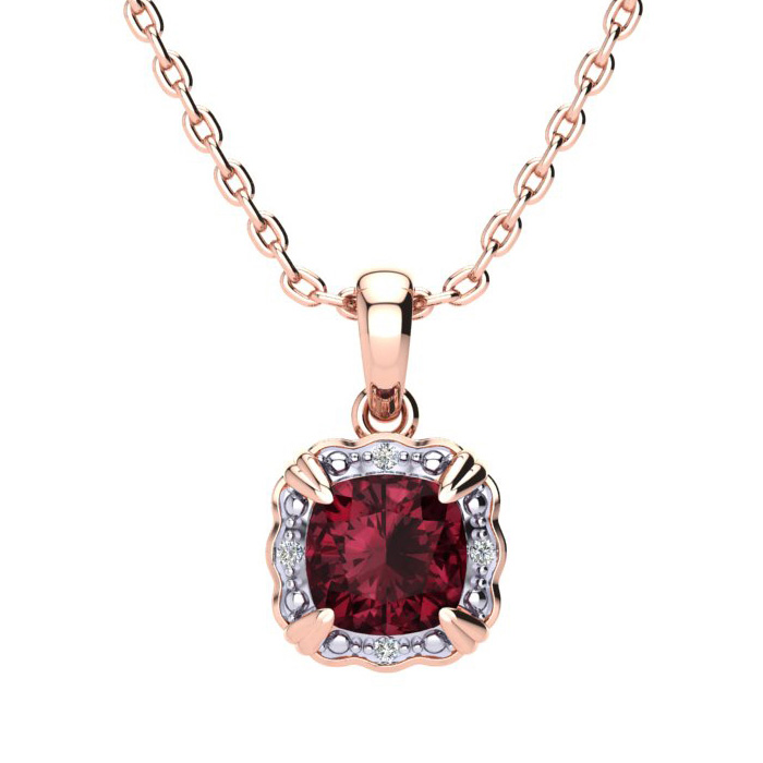 2.5 Carat Cushion Cut Garnet & Diamond Necklace in Rose Gold (2.50 g), , 18 Inch Chain by SuperJeweler