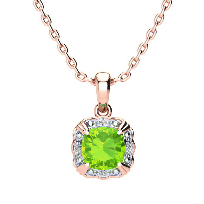 2.5 Carat Cushion Cut Peridot & Diamond Necklace in Rose Gold (2.5 g), , 18 Inch Chain by SuperJeweler