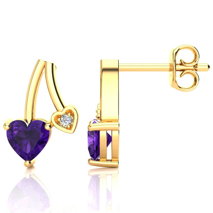 3/4 Carat Amethyst & Diamond Heart Earrings in Yellow Gold (1.50 g),  by SuperJeweler