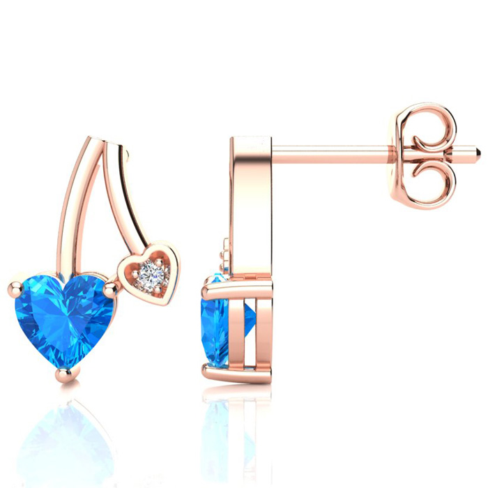 3/4 Carat Blue Topaz & Diamond Heart Earrings In 10k Rose Gold (1.50 G), I/J By SuperJeweler